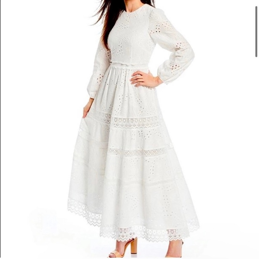 Antonio Melanie Born on Fifth long sleeve white maxi dress
